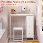 27.5" Small Vanity Desk with Mirror & Chair, Compact Makeup Vanity Set with Chair, Small Dressing Table with 3 Fabric Drawers for Bedroom, Make up Table with Stool for Girls, Kids, Teens, White - Image 9