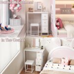 27.5" Small Vanity Desk with Mirror & Chair, Compact Makeup Vanity Set with Chair, Small Dressing Table with 3 Fabric Drawers for Bedroom, Make up Table with Stool for Girls, Kids, Teens, White - Image 12