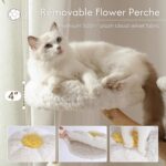 Moewrista Modern Cat Tree with Hammock 48.5 Inches Cat Tower with Scratching Post,Featuring Real Wood Post,Large Rattan Basket, Spacious Flower Perch and Condo for Indoor Cat Large Adults-Beige - Image 6