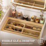 COMHOMA Makeup Vanity Desk with Mirror and Lights, Small 3 in 1 Vanity Table with Visible Glass Top, Flip Top & 3 Drawers, Compact Dressing with Storage Stool for Room or Office - Image 8