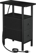 LOAKEKEL Narrow End Table Living Room with Charging Station, Skinny Side Table with Fabric Drawers, Slim Nightstand for Bedroom, Small Spaces, Couch, Black, HETNDP02BK-1 - Image 2
