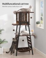 FourFurPets Modern Cat Tree, 58-Inch Cat Tower for Large Cats, Maine Coon Cat Tree with Scratching Board, Large Perch, Hammock and Removable Pads, Rustic Brown - Image 4