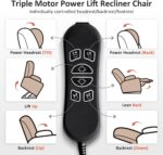 MCombo Triple Motor Lay Flat Power Lift Recliner Chair for Tall Elderly, Infinite Position, Massage, Dual Heating, Adjustable Headrest, Fabric 7634 (Coffee, Large) - Image 8