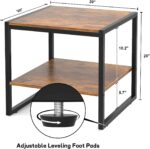 Homieasy End Table, 20 Inch Square End Table, Mini Fridge Stand with 2-Tier Storage Shelves, Industrial Wood Side Table Small Table Stand for Living Room, Bedroom, Office, Rustic Brown - Image 4