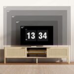 IKALIFE Rattan TV Stand for Living Room - Fits up to 80 Inch TVs, Rattan Media Console Table with Adjustable Shelves & 2 Storage Cabinets, Mid-Century Modern Entertainment Center, Oak 71" - Image 4