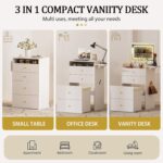 COMHOMA Makeup Vanity Desk with Mirror and Lights, Small 3 in 1 Vanity Table with Visible Glass Top, Flip Top & 3 Drawers, Compact Dressing with Storage Stool for Room or Office - Image 7