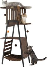 FourFurPets Modern Cat Tree, 58-Inch Cat Tower for Large Cats, Maine Coon Cat Tree with Scratching Board, Large Perch, Hammock and Removable Pads, Rustic Brown - Image 2