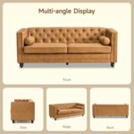 ONBRILL 79'' Faux Leather Couch for Living Room, Comfy Chesterfield Button-Tufted Sofa with 2 Bolster Pillows and Wood Legs, Mid-Century Modern Deep Seat Couch for Apartment, Office, Caramel - Image 9
