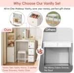 27.5" Small Vanity Desk with Mirror & Chair, Compact Makeup Vanity Set with Chair, Small Dressing Table with 3 Fabric Drawers for Bedroom, Make up Table with Stool for Girls, Kids, Teens, White - Image 8