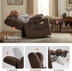 MCombo Triple Motor Lay Flat Power Lift Recliner Chair for Tall Elderly, Infinite Position, Massage, Dual Heating, Adjustable Headrest, Fabric 7634 (Coffee, Large) - Image 6
