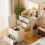COMHOMA Makeup Vanity Desk with Mirror and Lights, Small 3 in 1 Vanity Table with Visible Glass Top, Flip Top & 3 Drawers, Compact Dressing with Storage Stool for Room or Office - Image 2