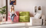 MAXYOYO Folding Sofa Bed, Convertible Sofa Bed with High-Density Support Foam, Portable 4 in 1 Fold Out Chair to Floor Lounger, Versatile Floor Couch for Living Room Bedroom, Beige - Image 3