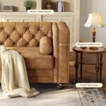 ONBRILL 79'' Faux Leather Couch for Living Room, Comfy Chesterfield Button-Tufted Sofa with 2 Bolster Pillows and Wood Legs, Mid-Century Modern Deep Seat Couch for Apartment, Office, Caramel - Image 6