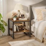 Homieasy End Table, 20 Inch Square End Table, Mini Fridge Stand with 2-Tier Storage Shelves, Industrial Wood Side Table Small Table Stand for Living Room, Bedroom, Office, Rustic Brown - Image 5
