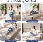 MAXYOYO Folding Sofa Bed, Convertible Sofa Bed with High-Density Support Foam, Portable 4 in 1 Fold Out Chair to Floor Lounger, Versatile Floor Couch for Living Room Bedroom, Beige - Image 6