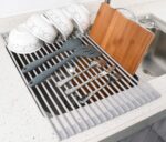 Surpahs 20.5 x 13.1 Inch Roll-Up Dish Drying Rack, Fits Across Sink Openings up to 19.5 Inches, Heavy-Duty Premium Silicone, Strong Support, Non-Slip, Heat-Resistant, Warm Gray - Image 8
