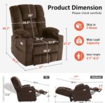 MCombo Triple Motor Lay Flat Power Lift Recliner Chair for Tall Elderly, Infinite Position, Massage, Dual Heating, Adjustable Headrest, Fabric 7634 (Coffee, Large) - Image 4