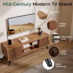 COMHOMA TV Stand for Living Room, Mid Century Modern Entertainment Center for 55/60/65 Inch TVs, Retro Brown TV Console with Fluted Door Cabinets and Open Adjustable Shelve Storage for Bedroom - Image 5
