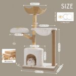 Moewrista Modern Cat Tree with Hammock 48.5 Inches Cat Tower with Scratching Post,Featuring Real Wood Post,Large Rattan Basket, Spacious Flower Perch and Condo for Indoor Cat Large Adults-Beige - Image 3