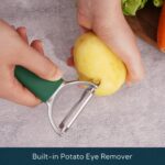 KITCHENDAO Swivel Vegetable Potato Peeler for Kitchen, Japanese Stainless Steel Sharp Blade, Heavy Duty Die-cast Construction Y Peeler, Built-in Eye Remover, Soft-touch Handle, Dishwasher Safe, Green - Image 4