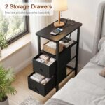 LOAKEKEL Narrow End Table Living Room with Charging Station, Skinny Side Table with Fabric Drawers, Slim Nightstand for Bedroom, Small Spaces, Couch, Black, HETNDP02BK-1 - Image 7
