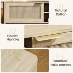 IKALIFE Rattan TV Stand for Living Room - Fits up to 80 Inch TVs, Rattan Media Console Table with Adjustable Shelves & 2 Storage Cabinets, Mid-Century Modern Entertainment Center, Oak 71" - Image 6
