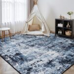 Rugflix 8x10 Area Rugs for Living Room, Washable Large Rug Stain-Resistant Low Pile, Modern Dark Carpet for Dining Room Home Office Kid Room Nursery Bedroom, Navy Blue/Black - Image 9