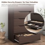 Brown Tall 5 Drawer Dresser for Bedroom with Hidden Storage Design, Large Modern Closet Dressers & Chests of Drawers with Cut-Out Handles, 27.6" L*15.8" W*45.3" H for Bedroom, Living Room, Nursery - Image 4