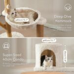 Moewrista Modern Cat Tree with Hammock 48.5 Inches Cat Tower with Scratching Post,Featuring Real Wood Post,Large Rattan Basket, Spacious Flower Perch and Condo for Indoor Cat Large Adults-Beige - Image 5