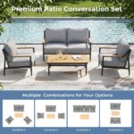 Jocoevol 4 Pieces Outdoor Sofa Conversation Set, 4 Seats Couch Set with Table, Metal Frame Rope Weaving Design UV Resistance Waterproof for Patio Garden Balcony, Grey - Image 6