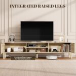 IKALIFE Rattan TV Stand for Living Room - Fits up to 80 Inch TVs, Rattan Media Console Table with Adjustable Shelves & 2 Storage Cabinets, Mid-Century Modern Entertainment Center, Oak 71" - Image 5
