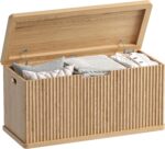 Akxomel 37.4" Fluted Storage Chest Wooden Storage Trunk 2 Safety Hinges Oak | Storage Chest with 2 Safety Hinges & Lift Top, Wooden Box Bench with Curved Profile, for Living Room, Entryway, Bedroom - Image 10
