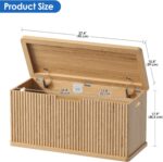 Akxomel 37.4" Fluted Storage Chest Wooden Storage Trunk 2 Safety Hinges Oak | Storage Chest with 2 Safety Hinges & Lift Top, Wooden Box Bench with Curved Profile, for Living Room, Entryway, Bedroom - Image 5