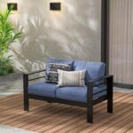 Wisteria Lane Aluminum Outdoor Sofa, 2 Seats Patio Couch All-Weather Rust-Proof Modern Metal Patio Furniture with 5" Thick Olefin Cushions, Light Grey - Image 2