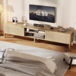IKALIFE Rattan TV Stand for Living Room - Fits up to 80 Inch TVs, Rattan Media Console Table with Adjustable Shelves & 2 Storage Cabinets, Mid-Century Modern Entertainment Center, Oak 71" - Image 8