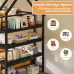 LIKIMIO Bunk Bed, Twin Bunk Beds with 3-Tier Storage Bookshelf, Bunk Bed Twin Over Twin, Metal House Bed Ladder and Safety Guardrail for Bedroom, Space Saving, No Box Spring Needed, Black - Image 5