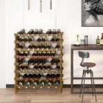 WISUCART Wine Rack Freestanding Floor Bamboo Stackable Wine Storage Racks Wall Mounted, Modular Wine Bottle Stand Holder Display Shelf for Cabinet, Kitchen, Bar (Walnut) - Image 4