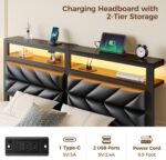 Seventable Twin Bed Frame with Charging Station & LED Lights, Upholstered Headboard with 2-Tier Storage Shelves, Metal Platform with Under Bed Storage, No Box Spring Needed, Easy Assembly, Black - Image 7