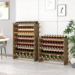 WISUCART Wine Rack Freestanding Floor Bamboo Stackable Wine Storage Racks Wall Mounted, Modular Wine Bottle Stand Holder Display Shelf for Cabinet, Kitchen, Bar (Walnut) - Image 6