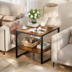 Homieasy End Table, 20 Inch Square End Table, Mini Fridge Stand with 2-Tier Storage Shelves, Industrial Wood Side Table Small Table Stand for Living Room, Bedroom, Office, Rustic Brown - Image 3