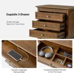 HULALA HOME Farmhouse 3 Drawer End Table with Tray, Drawer Organizer with Solid Wood Legs, End Table with Charging Station（Walnut, Set of 2） - Image 6