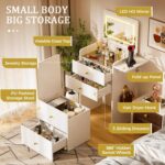 COMHOMA Makeup Vanity Desk with Mirror and Lights, Small 3 in 1 Vanity Table with Visible Glass Top, Flip Top & 3 Drawers, Compact Dressing with Storage Stool for Room or Office - Image 5