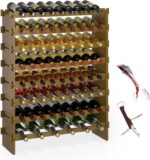WISUCART Wine Rack Freestanding Floor Bamboo Stackable Wine Storage Racks Wall Mounted, Modular Wine Bottle Stand Holder Display Shelf for Cabinet, Kitchen, Bar (Walnut) - Image 2