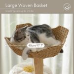 Moewrista Modern Cat Tree with Hammock 48.5 Inches Cat Tower with Scratching Post,Featuring Real Wood Post,Large Rattan Basket, Spacious Flower Perch and Condo for Indoor Cat Large Adults-Beige - Image 4