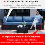 Shintenchi 5 Pieces Outdoor Patio Sectional Sofa Couch, PE Wicker Furniture Sets, Patio Conversation Sets with Washable Cushions Glass Coffee Table for Garden, Poolside, Backyard, Aegean Blue - Image 4