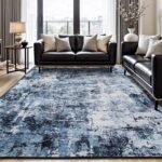 Rugflix 8x10 Area Rugs for Living Room, Washable Large Rug Stain-Resistant Low Pile, Modern Dark Carpet for Dining Room Home Office Kid Room Nursery Bedroom, Navy Blue/Black - Image 2