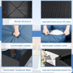 Shintenchi 5 Pieces Outdoor Patio Sectional Sofa Couch, PE Wicker Furniture Sets, Patio Conversation Sets with Washable Cushions Glass Coffee Table for Garden, Poolside, Backyard, Aegean Blue - Image 6