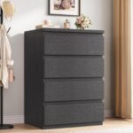 Jocoevol 4 Drawer Dresser for Bedroom, Black Dresser Chest of Drawers - Large Wood Dressers TV Stand with Deep Drawers Dressers for Living Room, Hallway, Entryway - Black - Image 2