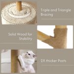 Moewrista Modern Cat Tree with Hammock 48.5 Inches Cat Tower with Scratching Post,Featuring Real Wood Post,Large Rattan Basket, Spacious Flower Perch and Condo for Indoor Cat Large Adults-Beige - Image 7