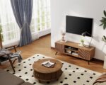 COMHOMA TV Stand for Living Room, Mid Century Modern Entertainment Center for 55/60/65 Inch TVs, Retro Brown TV Console with Fluted Door Cabinets and Open Adjustable Shelve Storage for Bedroom - Image 8